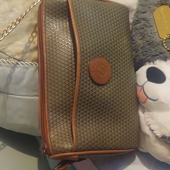 LIZ🔺️CLAIBORNE Vintage 1983 Embossed Logo #1 Olive Green/Brown Bag - Picture 3 of 12